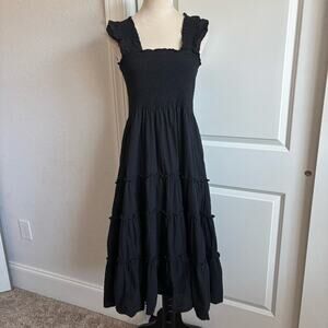 Kourt Calypso Women’s Swiss Dot Tiered Midi Dress Nap Style Black Sz L